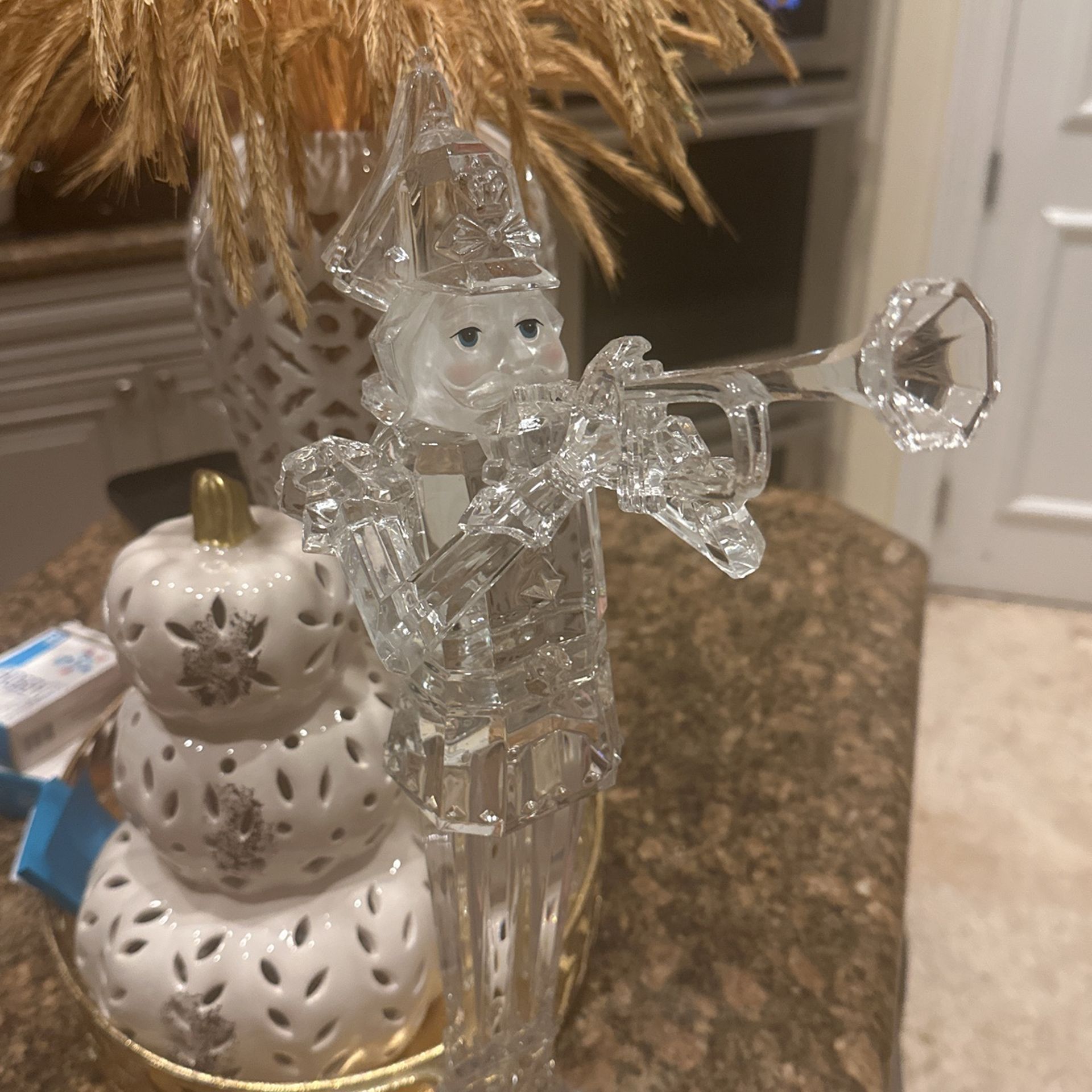17.75" Icy Crystal Acrylic Trumpeting Christmas Nutcracker Figure