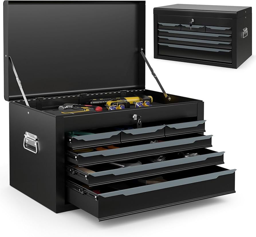 F-Portable 6-Drawer Tool Box, ARNOT 24" Heavy-Duty Steel Tool Chest, Portable Tool Storage Organizer with Auto-Locking Drawers, Top Tool Tray, and Sid