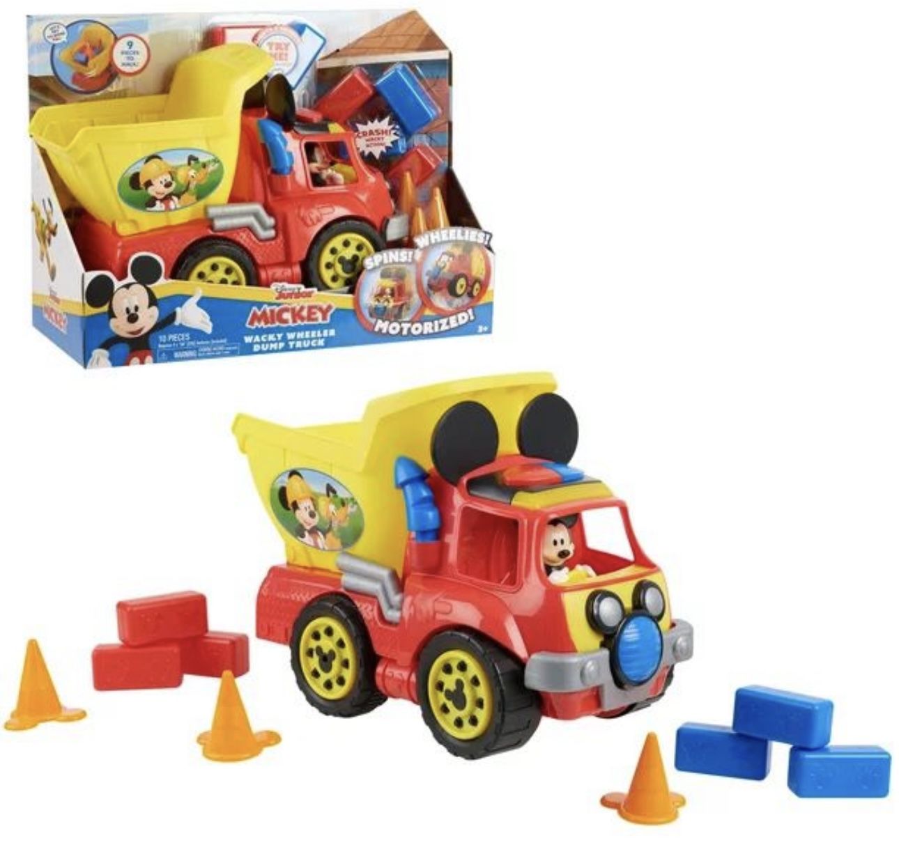 Disney Junior Mickey Mouse Funhouse Wacky Wheeler Dump Truck, Interactive Toy Construction Vehicle with Lights and Sounds, Kids Toys for Ages 3 up