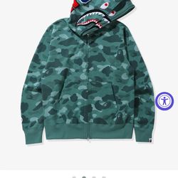 BAPE COLOR CAMO SHARK WIDE FULL ZIP DOUBLE HOODIE - GREEN