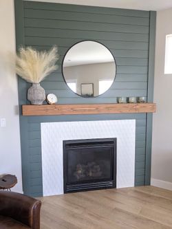 Custom made Fireplace Fire Place faux beam Mantel Floating Shelf Shelves Modern Rustic Solid Wood 