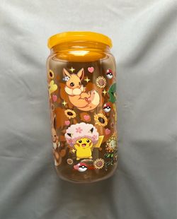 Pokémon and Sunflowers 16oz Glass Cup