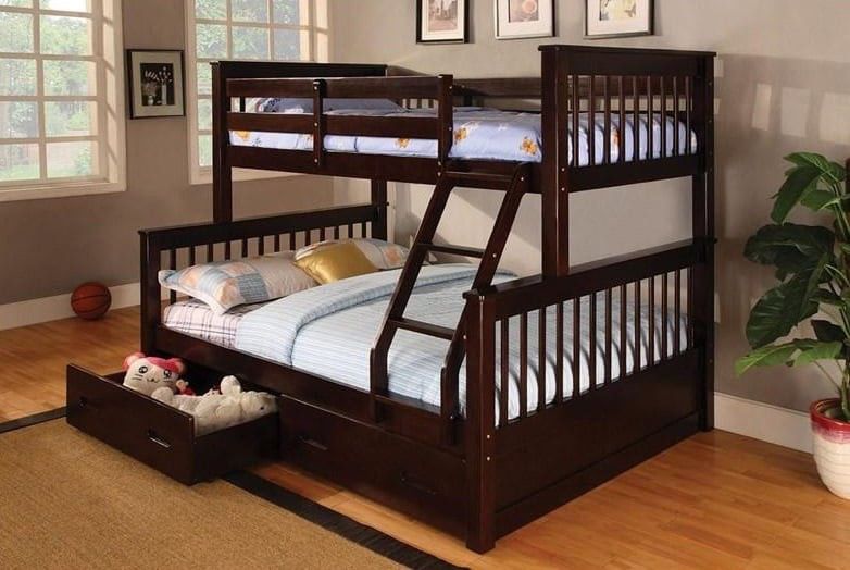 New Mission Style Espresso Twin Full Bunk Bed With Drawers 