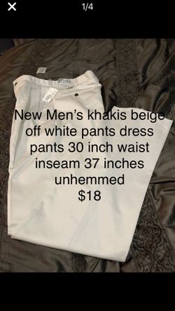 New Men’s khakis beige off white pants dress pants 30 inch waist inseam 37 inches unhemmed