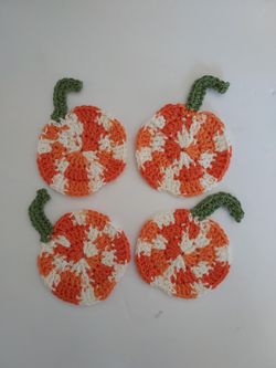 Pumpkin Crocheted Coasters/ Home Decor 