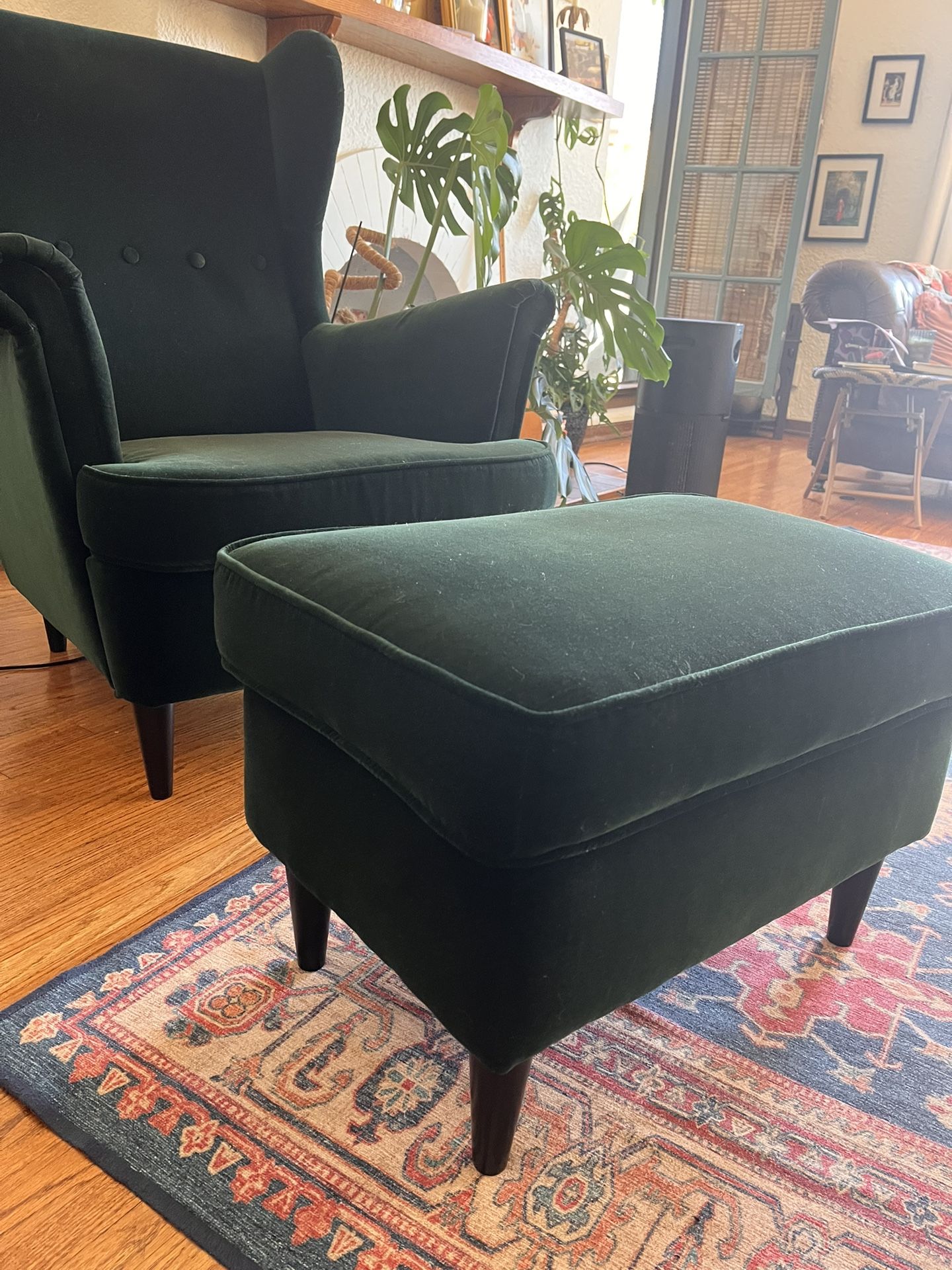 Velvet Arm Chair And Ottoman