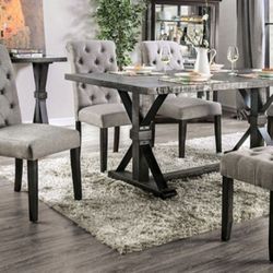 Brand New Antique Black & Grey 6pc Formal Dining Table Set 