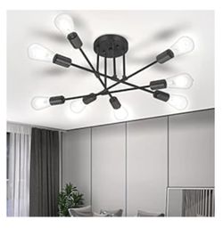 8-Lights Black Chandelier Sputnik Light Fixture, Sputnik Mount Chandelier Ceiling Lighting, Mid Century Ceiling Lights Fixtures for Bedroom, Dining
