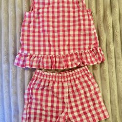 2pc Red And White Checkered  Girls Short Set
