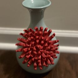Sea Green & Coral Vase- 12 Inch Height 