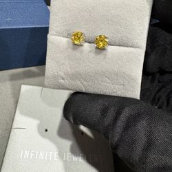 1CT 5MM Canary Yellow Moissanite Solitaire Stud 925 Silver Earrings (screw-backs)