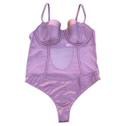 Auden Women's Pink Satin Mesh Lingerie Bodysuit, M