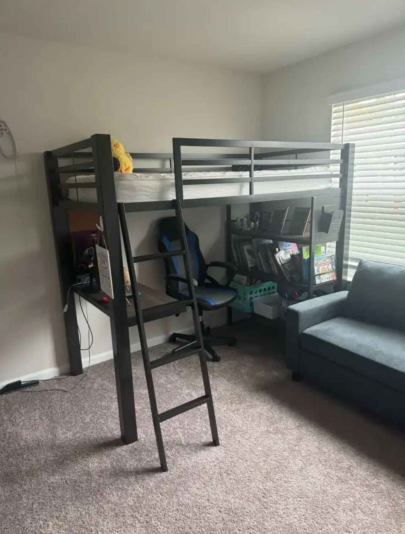 Twin loft Bed With Desk And sofa