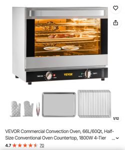 NEW VEVOR Commercial Convection Oven, 66L/60Qt, Half-Size Conventional Oven Countertop, 1800W 4-Tier Toaster w/Front Glass Door, Electric Baking Oven 