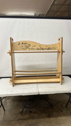 Wooden Fishing Rod Rack with Bass Engraving