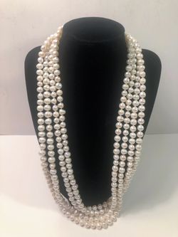 New 96” Natural White Pearls Extra Long Necklace 