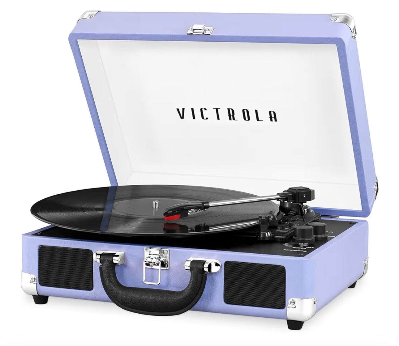 Victrola Journey Bluetooth Portable Suitcase Record Player – with Built-in Speakers, 3 Speed Vinyl Record Player, RCA Out, Headphone Jack (Lavender/Si