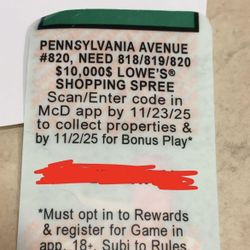 820 McDonald’s Monopoly Read Description