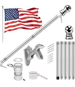 5 FT Flag Pole kit and American Flag 3x5ft with Pole Kit for Outside, Heavy Duty Flag Pole 5FT with 3x5ft American Flag, Stainless Steel Aluminum Mult