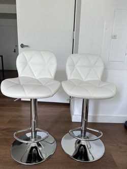 Yaheetech Bar Stools Set of 2 Adjustable Height Swivel Barstools White