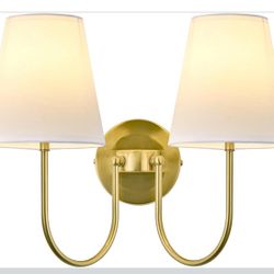 Gold Cordless 2 Lights Wall Sconce USB-C Rechargeable, Remote Control, Dimmable 