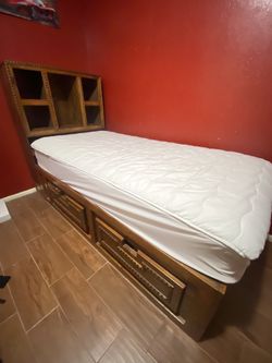 Al-Wooden Twin Bed Frame With Drawers & Head Board