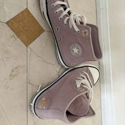 Converse Pink With  Flowers High Tops Size 6