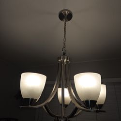 Lighting Satin Nickel Modern Hanging Chandelier Light Fixture with Alabaster Glass