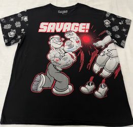 Savage Tattooed Popeye Punching Bluto T-Shirt Mens Sz XL