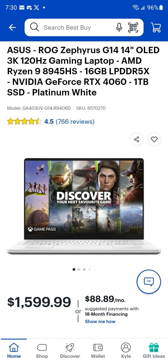 ASUS ROG Zephyrus G14 14" OLED
3K 120Hz RTX 4060 Gaming Laptop AMD
Ryzen 9 8945HS, 16GB ddr5 1tb ssd
