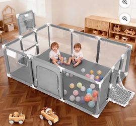 zxnwql baby playpen 79x71 with basketball hoop and soccer goal  Open box item  Inventory number: 1031145346