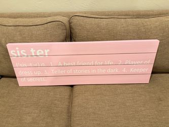 Pottery Barn Sister Wooden Sign, Pink, New