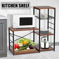 Vintage Brown 5-Tier Multifunctional Kitchen Bakers Rack Utility Storage Shelves Microwave Oven Stand Kitchen Storage Organizer