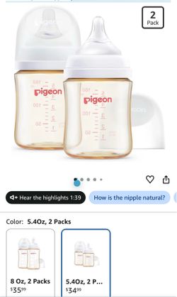 Pigeon PPSU Nursing Baby Bottles, 5oz (2 Pack)