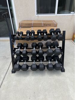 BRAND NEW 5-50 lbs Dumbbells Set w 3 Tier Rack. $520 ONLY 550 lbs Dumbbell Set Home Gym Equipment