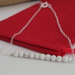 ❤️925 Beautiful Sterling Silver White Howlite Bracelet!/ Pulsera de Plata Esterlina con Howlitas Blancas! 👌🎁 Tags: Plata Esterlina SS