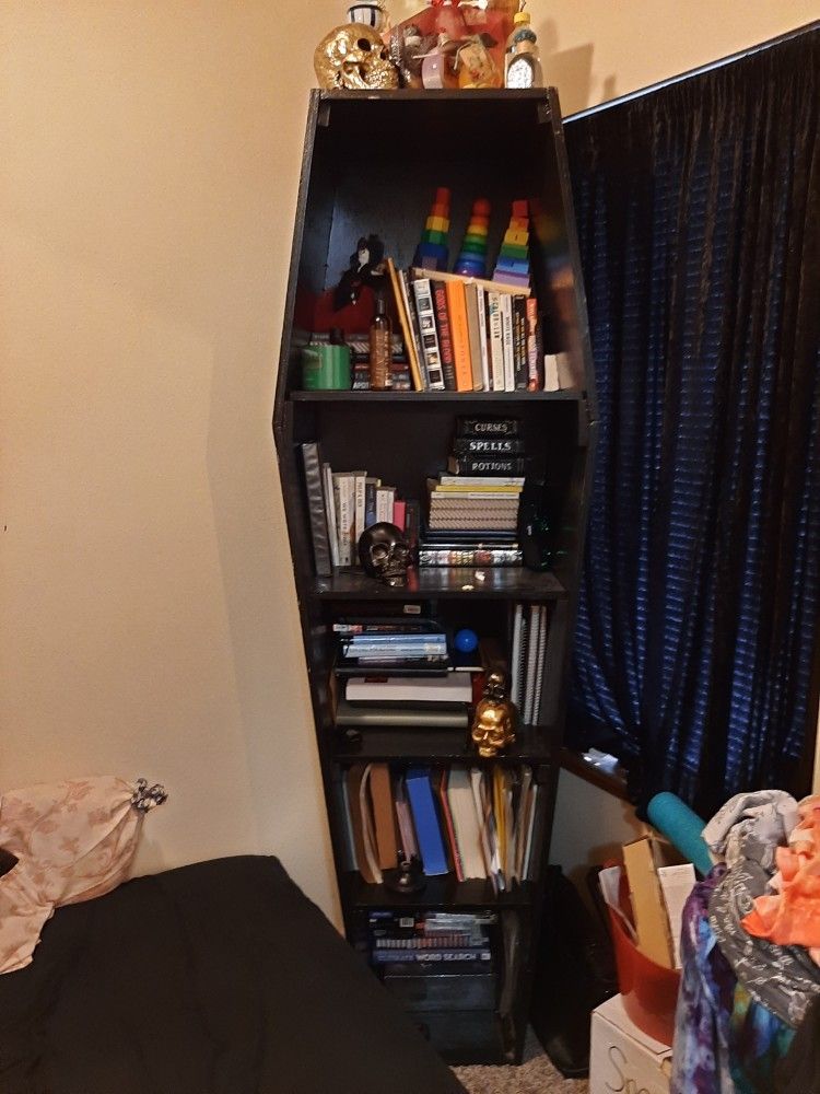 5 Shelf Nearly 7ft Tall Coffin Bookshelf