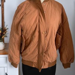 Size small new no tags Orange & brown oversized quilted bomber jacket #bomberjacket