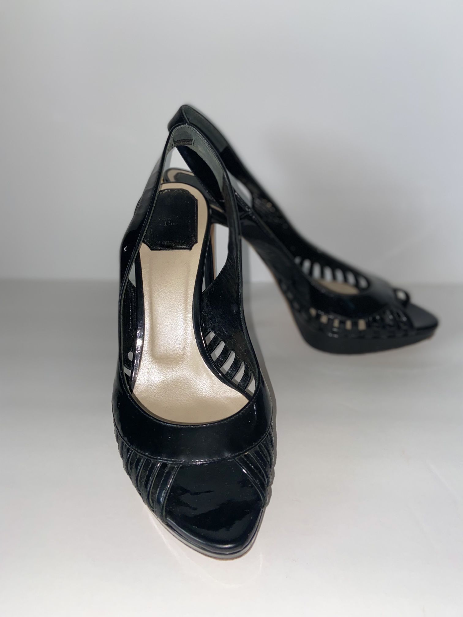Christian Dior Heels Black Peep Toes Size 37 US 6.5