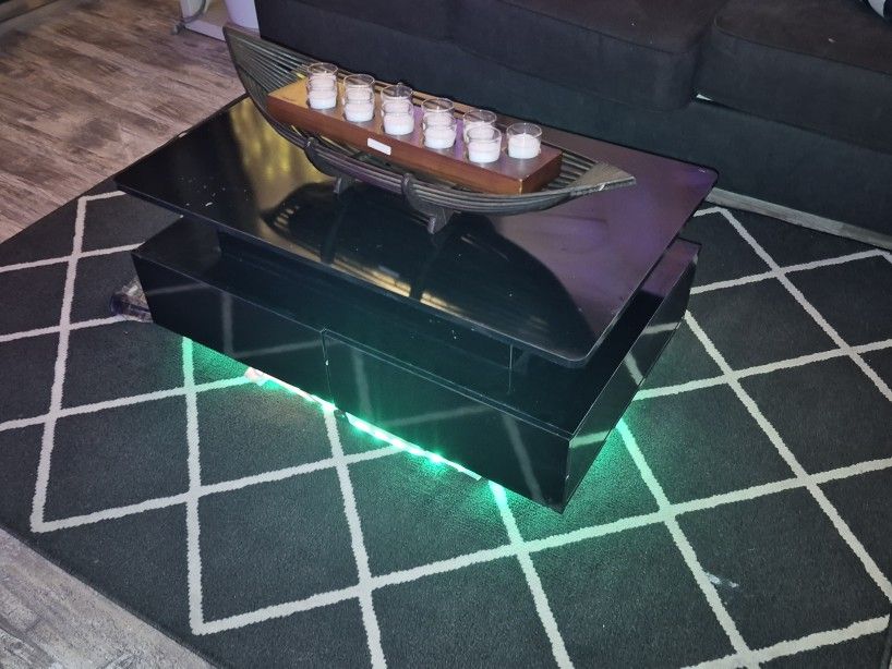 Like New Black Coffee Table With Hidden storage And Color Changing LED Lights