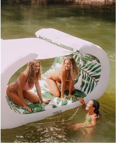 Giant Inflatable Luxury Bali Palm Lounger Cabana Pool Float, Removeable Shade, Two Cup Holders, Luxury Float for Summer Pool Party and Entertainment