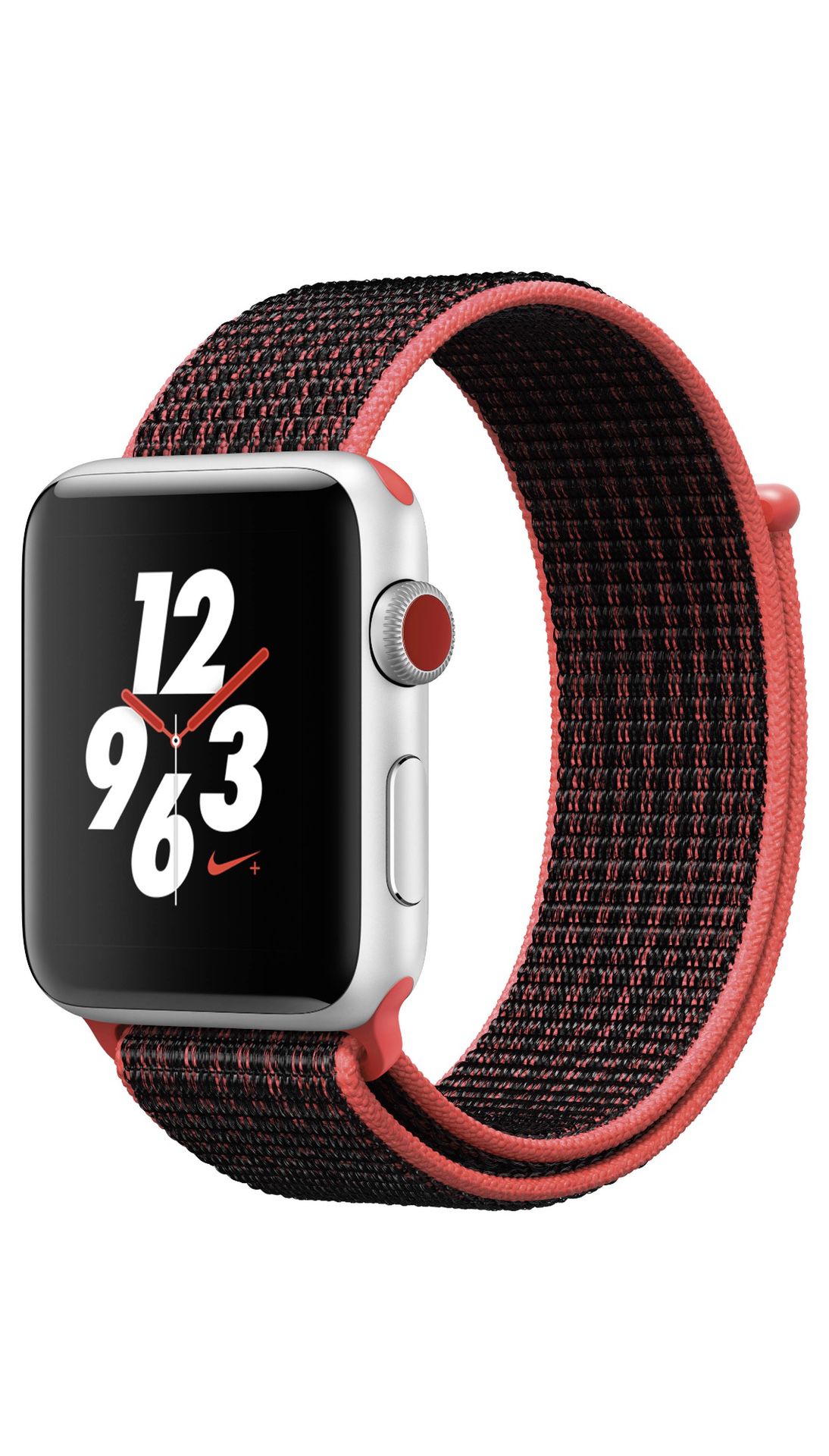 Apple Watch Nike+ Series 3 42mm (GPS + Cellular, Silver Aluminum Crimson/Black Nike Sport Loop)
