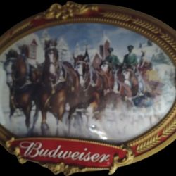 Clydesdale Bubble Framed Hanging Piece Wall Piece Or Standing Piece. And A Busch Neon Clock.