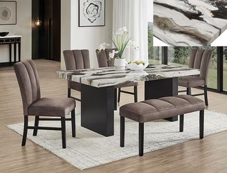 NEW 6 PC Faux Marble Table Chairs Dining Room Set BENCH $10 DOWN