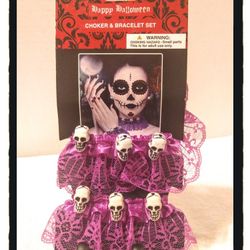 ☠️ Skull Design ☠️ Purple Lace Choker & Bracelet Set ~ OSFM (Adult) *NEW*