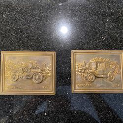 TWO Vintage brass vintage car plaques 4.75” x 6”