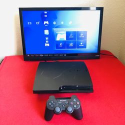 Sony PlayStation 3 PS3 Slim Console Controller & Cords Bundle Fully Tested