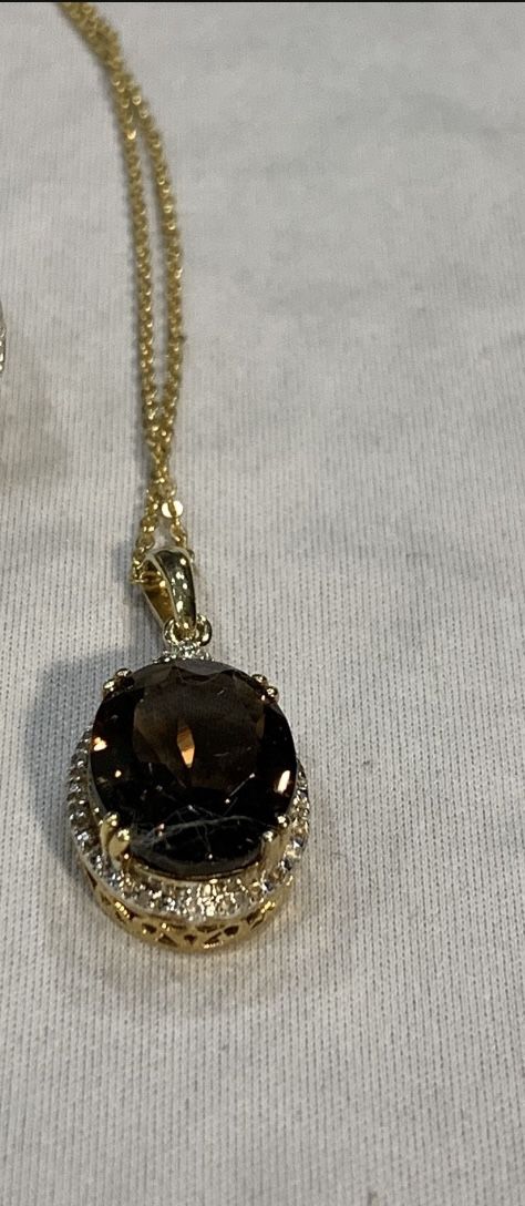Smoky Quartz Pendant With Chain. Base Metal Is 925 Silver. Beautiful Pendant Matching Ring On My Page.
