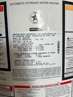 Hot Water Heater 40ga gas