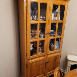 Table With Center Extension And Corner Hutch Cabinet. 